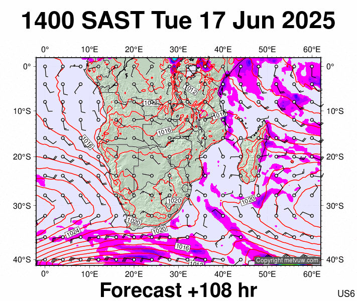 South Africa forecast chart for Tuesday, June 17th, 2025 at 12:00 PM