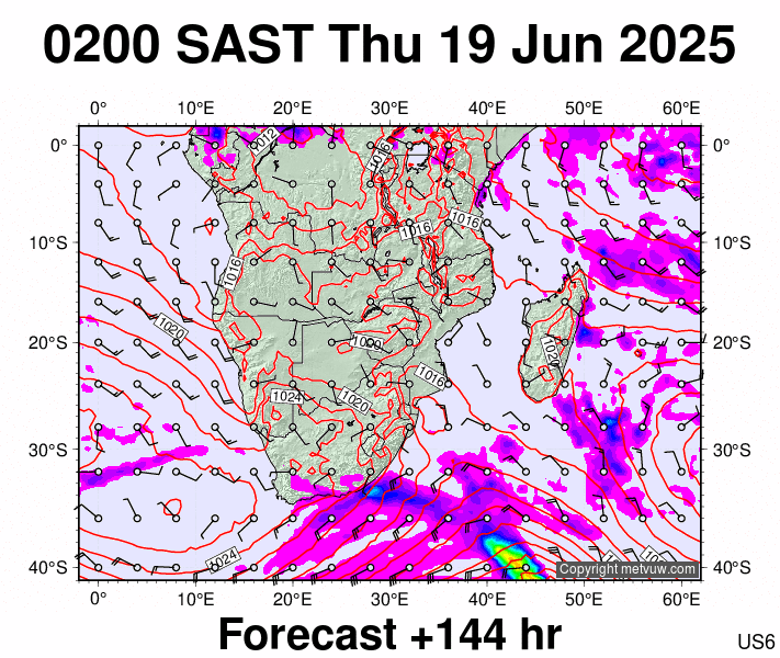 South Africa forecast chart for Thursday, June 19th, 2025 at 12:00 AM