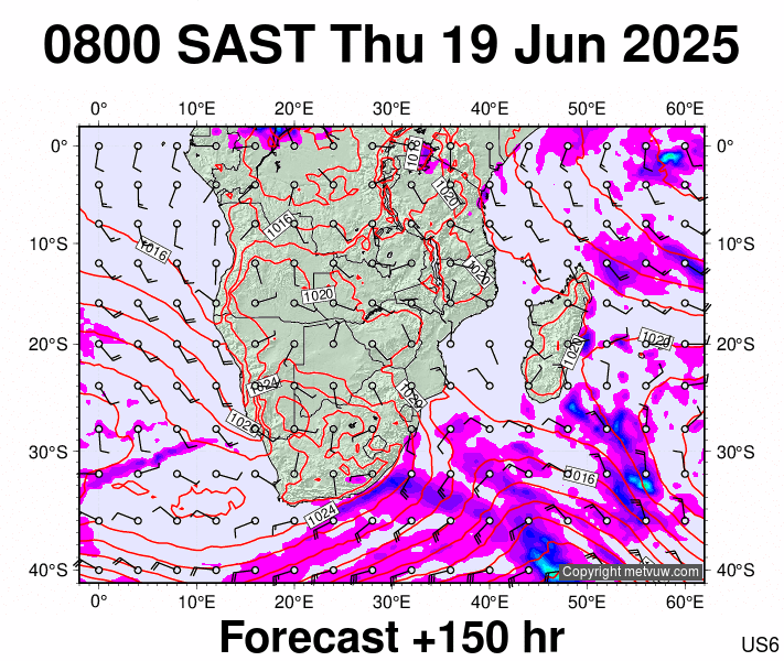 South Africa forecast chart for Thursday, June 19th, 2025 at 6:00 AM