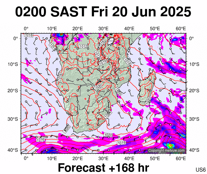 South Africa forecast chart for Friday, June 20th, 2025 at 12:00 AM