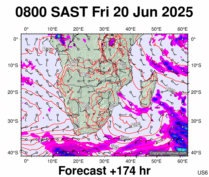 South Africa forecast chart for Friday, June 20th, 2025 at 6:00 AM