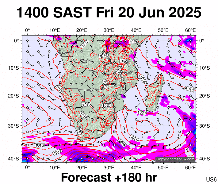 South Africa forecast chart for Friday, June 20th, 2025 at 12:00 PM