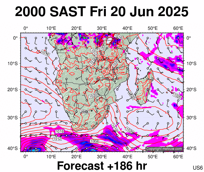 South Africa forecast chart for Friday, June 20th, 2025 at 6:00 PM
