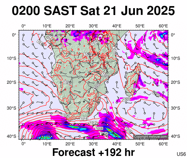 South Africa forecast chart for Saturday, June 21st, 2025 at 12:00 AM