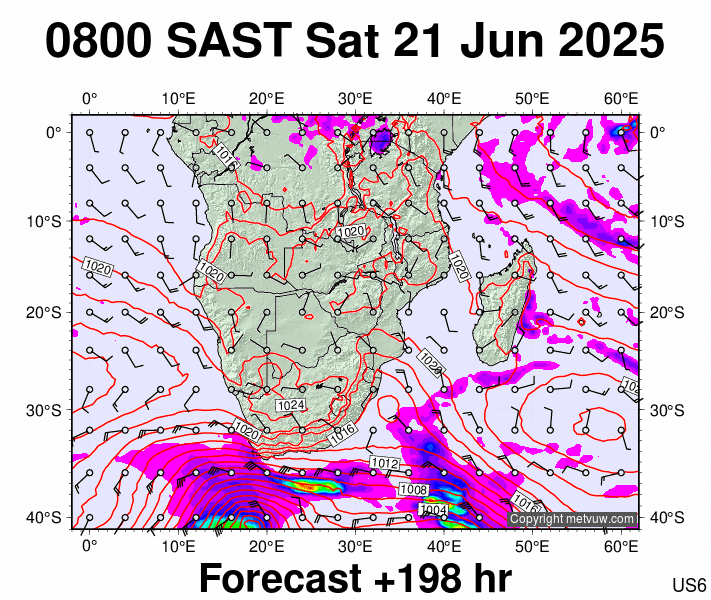 South Africa forecast chart for Saturday, June 21st, 2025 at 6:00 AM