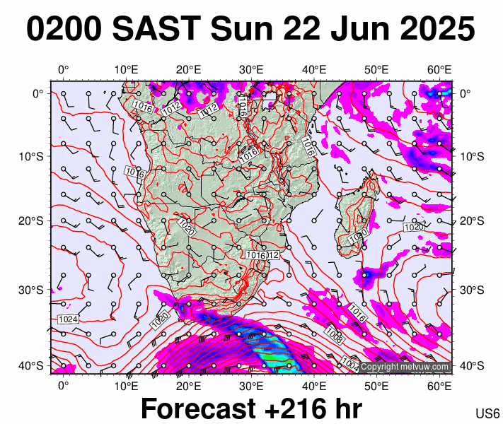 South Africa forecast chart for Sunday, June 22nd, 2025 at 12:00 AM