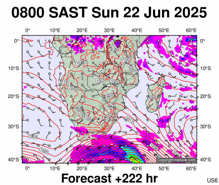 South Africa forecast chart for Sunday, June 22nd, 2025 at 6:00 AM