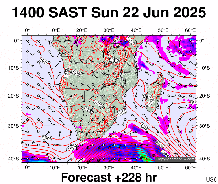 South Africa forecast chart for Sunday, June 22nd, 2025 at 12:00 PM