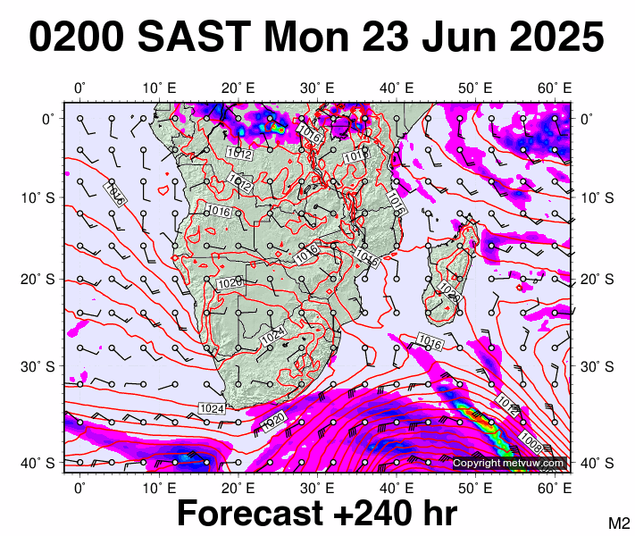 South Africa forecast chart for Monday, June 23rd, 2025 at 12:00 AM