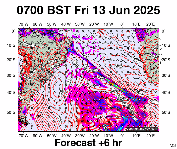 South Atlantic forecast chart for Friday, June 13th, 2025 at 6:00 AM