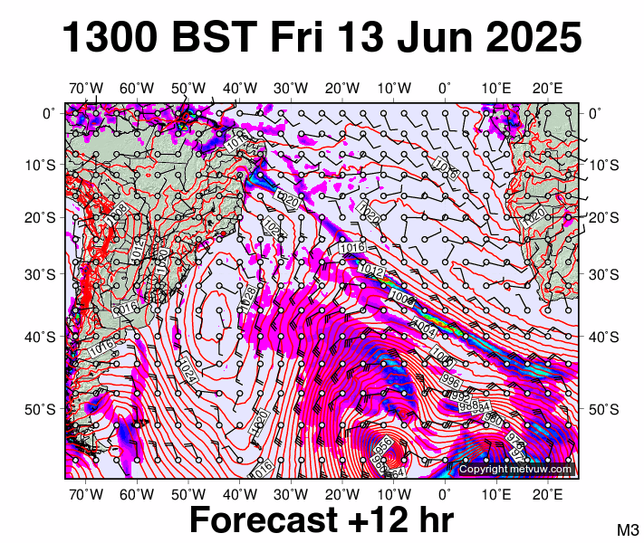 South Atlantic forecast chart for Friday, June 13th, 2025 at 12:00 PM