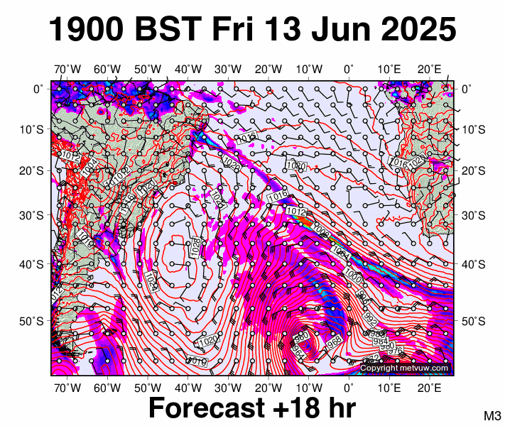 South Atlantic forecast chart for Friday, June 13th, 2025 at 6:00 PM
