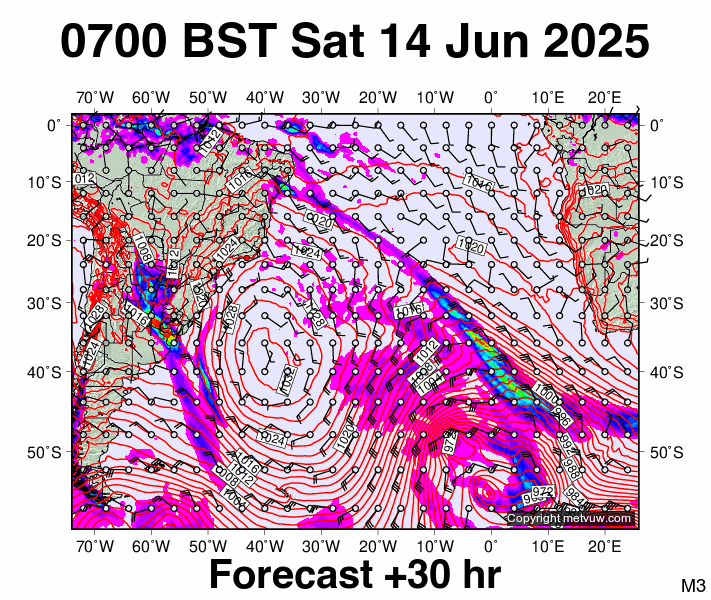 South Atlantic forecast chart for Saturday, June 14th, 2025 at 6:00 AM