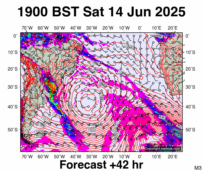 South Atlantic forecast chart for Saturday, June 14th, 2025 at 6:00 PM