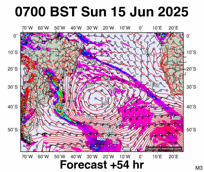 South Atlantic forecast chart for Sunday, June 15th, 2025 at 6:00 AM