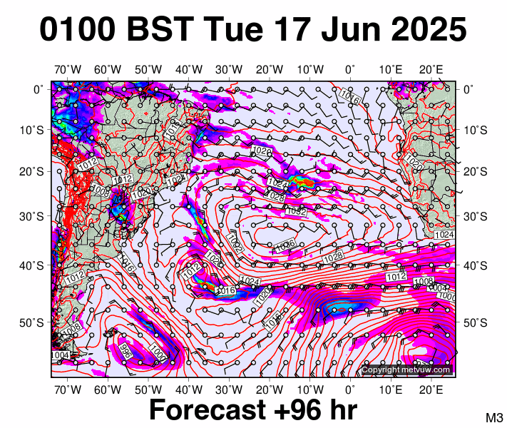 South Atlantic forecast chart for Tuesday, June 17th, 2025 at 12:00 AM