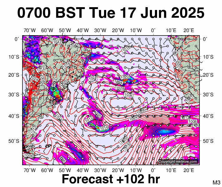 South Atlantic forecast chart for Tuesday, June 17th, 2025 at 6:00 AM