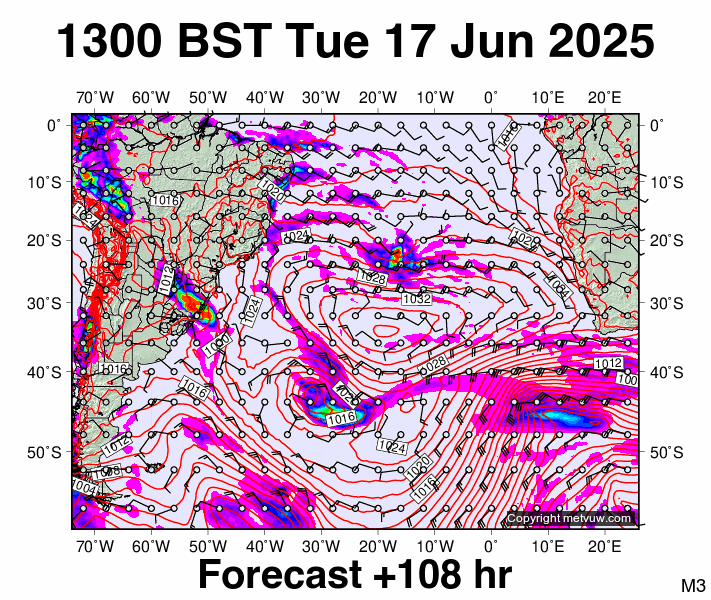 South Atlantic forecast chart for Tuesday, June 17th, 2025 at 12:00 PM
