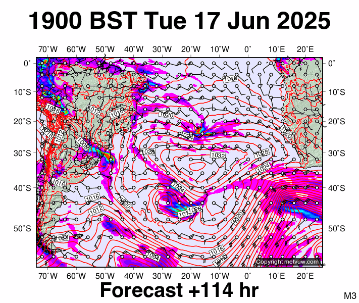 South Atlantic forecast chart for Tuesday, June 17th, 2025 at 6:00 PM