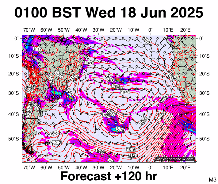 South Atlantic forecast chart for Wednesday, June 18th, 2025 at 12:00 AM
