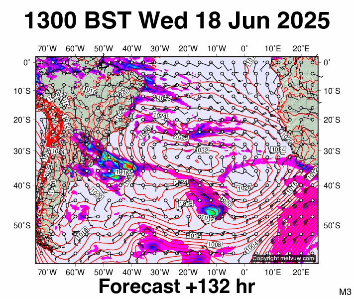 South Atlantic forecast chart for Wednesday, June 18th, 2025 at 12:00 PM