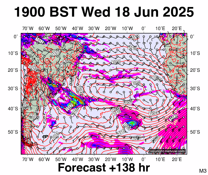 South Atlantic forecast chart for Wednesday, June 18th, 2025 at 6:00 PM