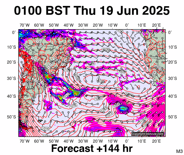 South Atlantic forecast chart for Thursday, June 19th, 2025 at 12:00 AM