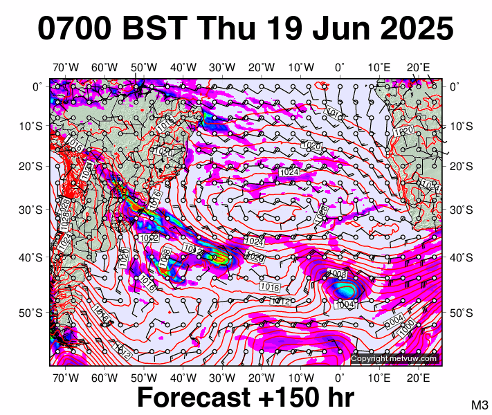 South Atlantic forecast chart for Thursday, June 19th, 2025 at 6:00 AM