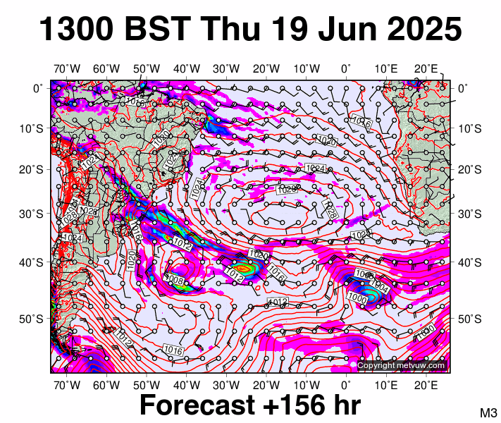 South Atlantic forecast chart for Thursday, June 19th, 2025 at 12:00 PM