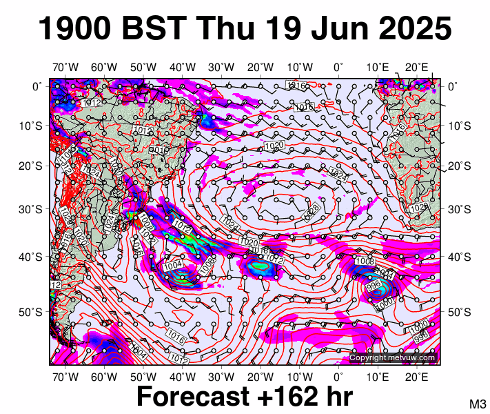 South Atlantic forecast chart for Thursday, June 19th, 2025 at 6:00 PM