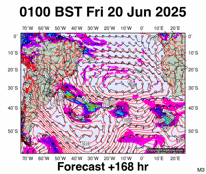 South Atlantic forecast chart for Friday, June 20th, 2025 at 12:00 AM