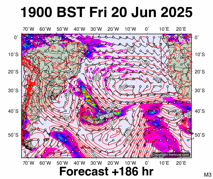 South Atlantic forecast chart for Friday, June 20th, 2025 at 6:00 PM