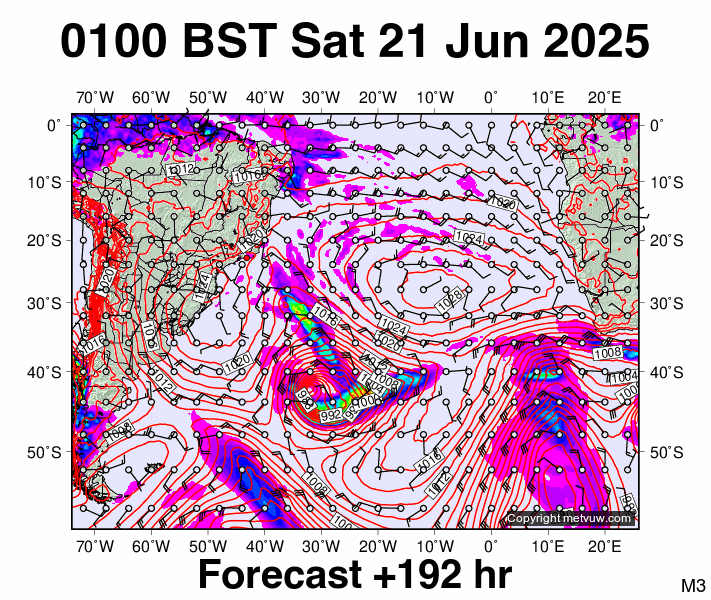 South Atlantic forecast chart for Saturday, June 21st, 2025 at 12:00 AM