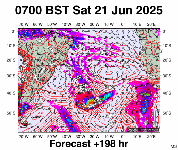 South Atlantic forecast chart for Saturday, June 21st, 2025 at 6:00 AM