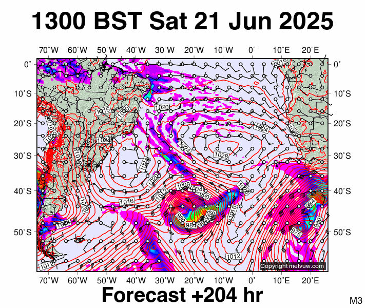 South Atlantic forecast chart for Saturday, June 21st, 2025 at 12:00 PM