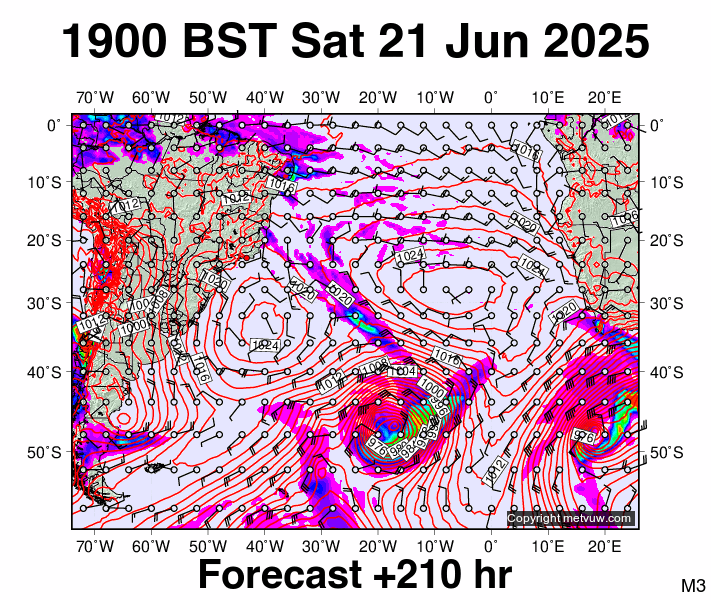 South Atlantic forecast chart for Saturday, June 21st, 2025 at 6:00 PM