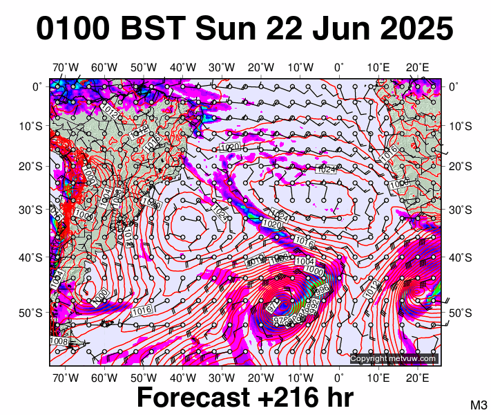 South Atlantic forecast chart for Sunday, June 22nd, 2025 at 12:00 AM