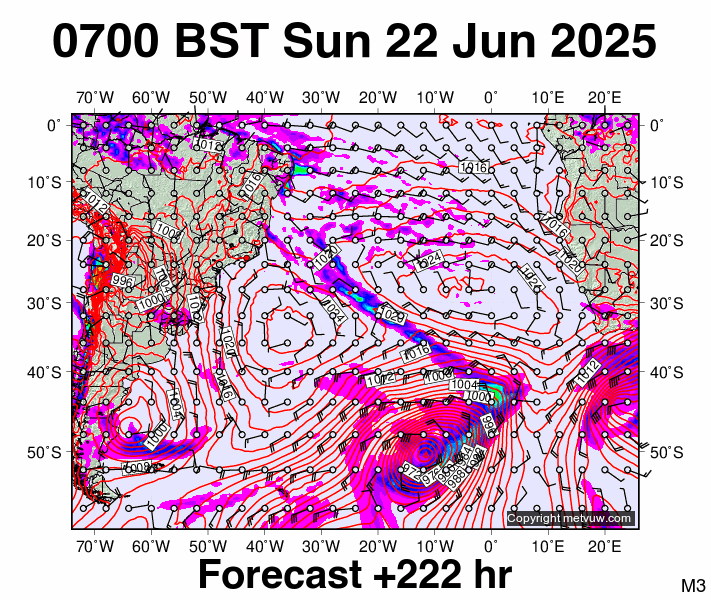 South Atlantic forecast chart for Sunday, June 22nd, 2025 at 6:00 AM