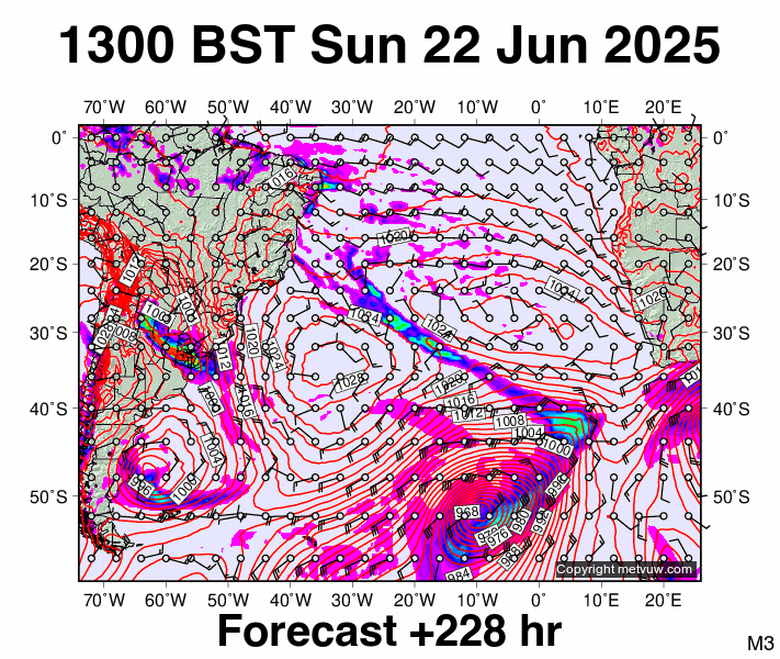 South Atlantic forecast chart for Sunday, June 22nd, 2025 at 12:00 PM