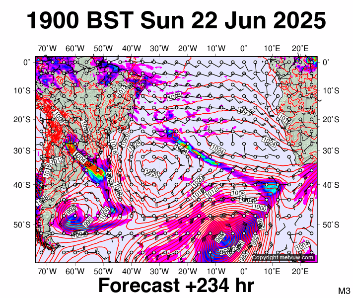 South Atlantic forecast chart for Sunday, June 22nd, 2025 at 6:00 PM