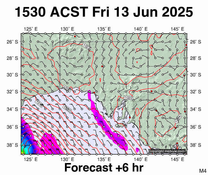 South Australia forecast chart for Friday, June 13th, 2025 at 6:00 AM