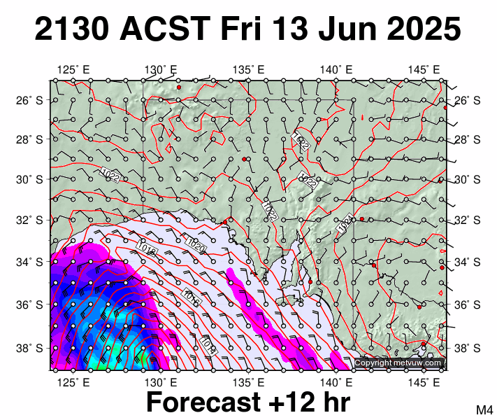 South Australia forecast chart for Friday, June 13th, 2025 at 12:00 PM