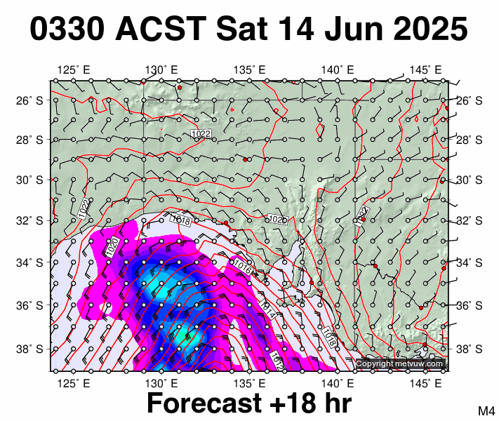 South Australia forecast chart for Friday, June 13th, 2025 at 6:00 PM