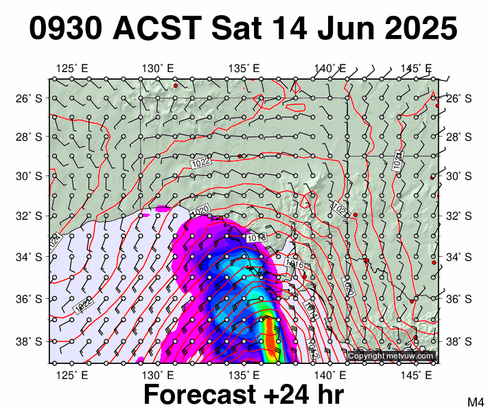 South Australia forecast chart for Saturday, June 14th, 2025 at 12:00 AM