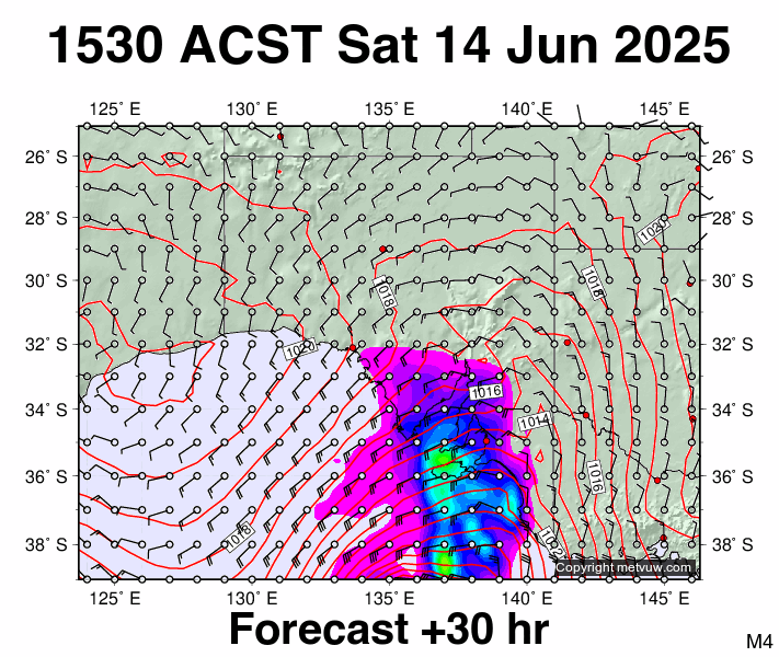 South Australia forecast chart for Saturday, June 14th, 2025 at 6:00 AM