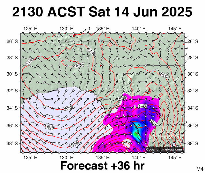 South Australia forecast chart for Saturday, June 14th, 2025 at 12:00 PM