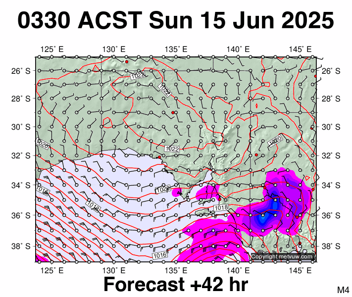 South Australia forecast chart for Saturday, June 14th, 2025 at 6:00 PM
