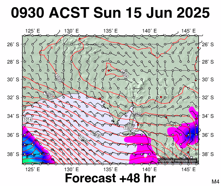 South Australia forecast chart for Sunday, June 15th, 2025 at 12:00 AM