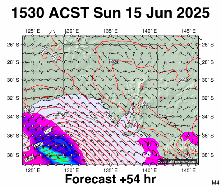 South Australia forecast chart for Sunday, June 15th, 2025 at 6:00 AM