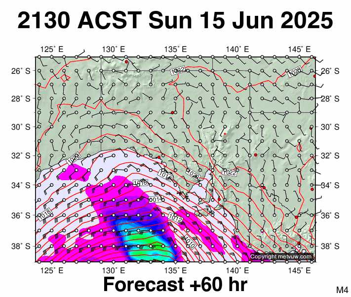 South Australia forecast chart for Sunday, June 15th, 2025 at 12:00 PM